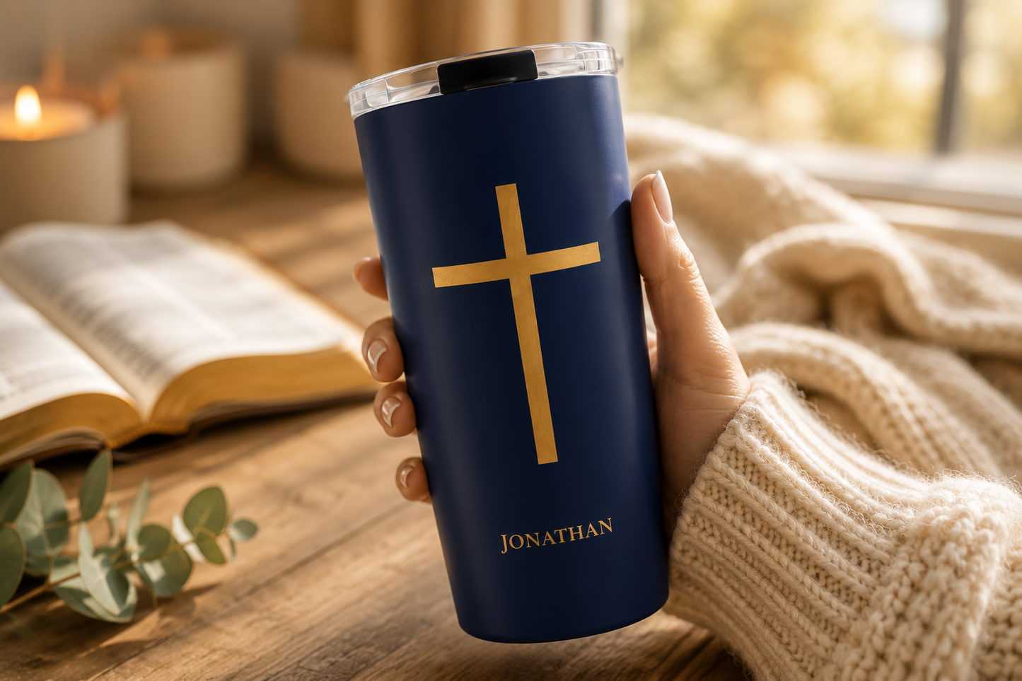 Personalized Faith Tumbler Navy Blue